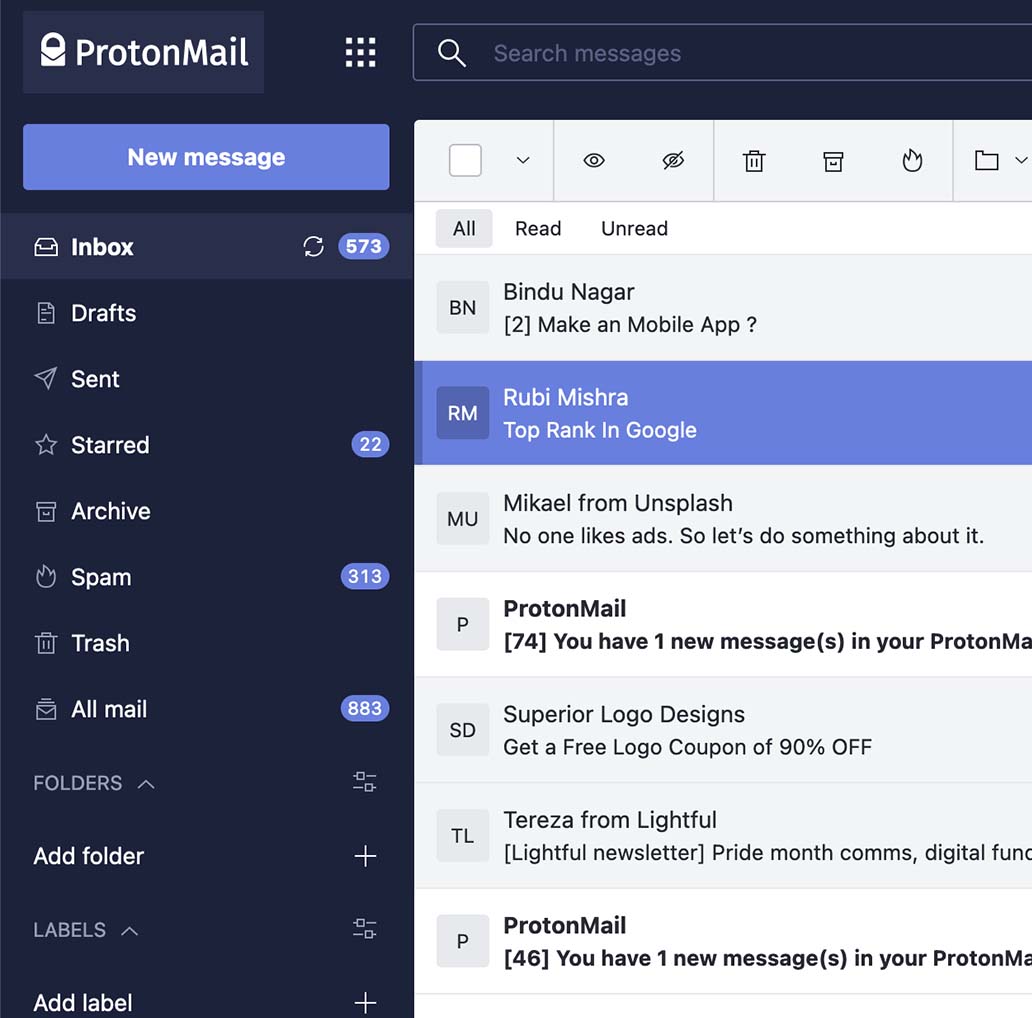 ProtonMail posta kutusunu kesmek